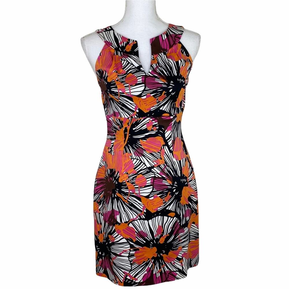 David Meister Tropical Floral Sheath Dress‎ Black Size 2
